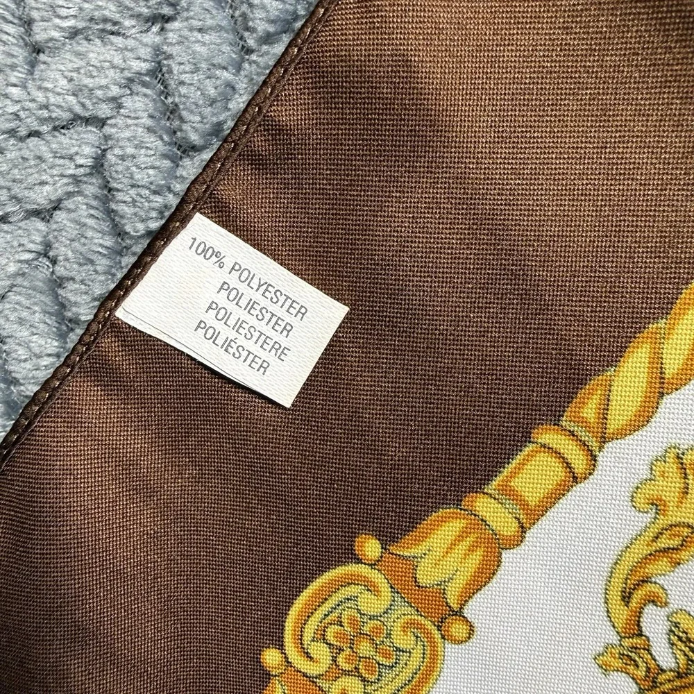 VTG Italian Carriage Print Silk-Style Scarf‎ Stage Coach Brown Gold Equestrian